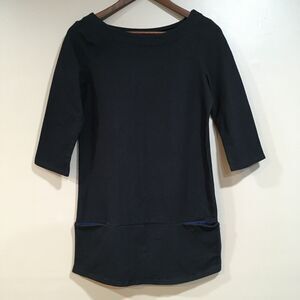 Thyme Womens S 3/4 Sleeve Boatneck Tunic Dress Black Pockets Side Zip Classic‎